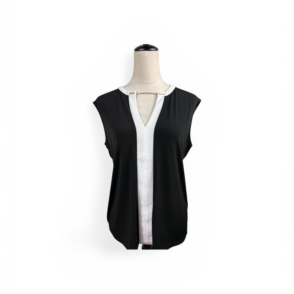 Calvin Klein black and white  sleeveless top with chain detail size large